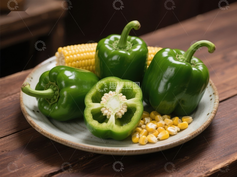 高清大图下载【趣麦麦图】新鲜青椒与玉米粒的组合