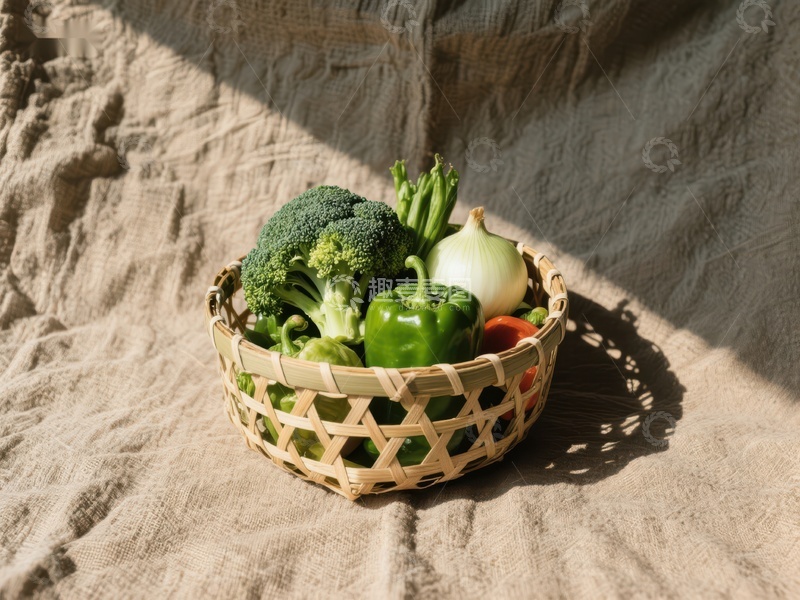高清大图下载【趣麦麦图】竹篮中的新鲜蔬菜