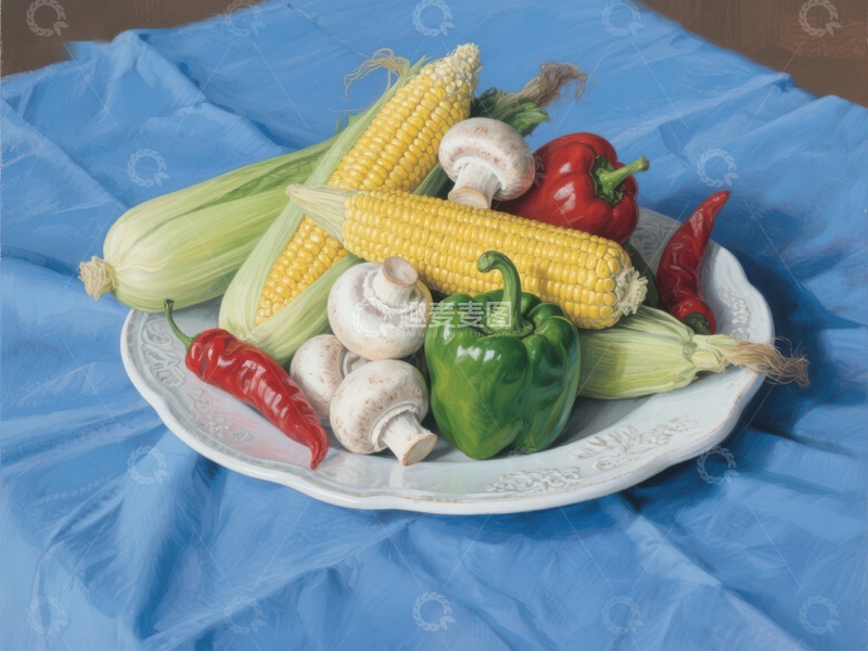 高清大图下载【趣麦麦图】新鲜蔬菜与玉米的静物组合