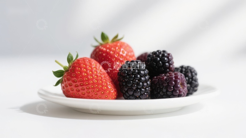 高清大图下载【趣麦麦图】新鲜草莓与黑莓静物图