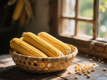 竹篮中的新鲜玉米