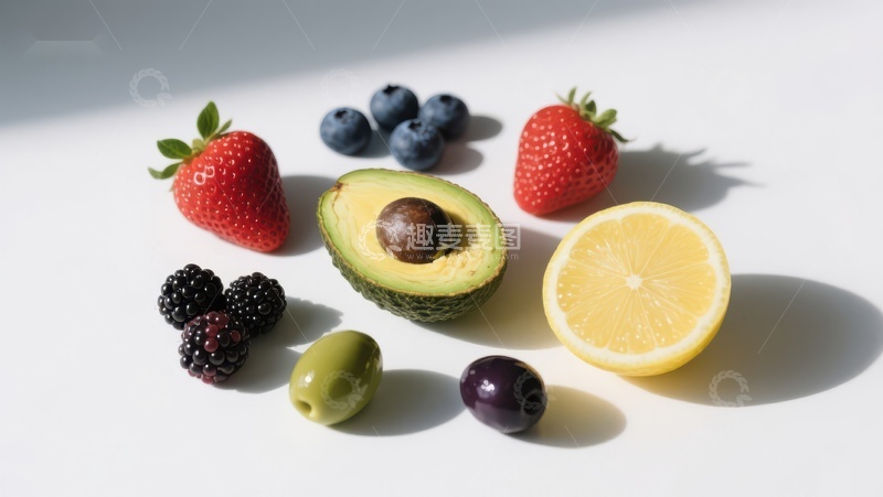 高清大图下载【趣麦麦图】新鲜水果与橄榄的静物组合
