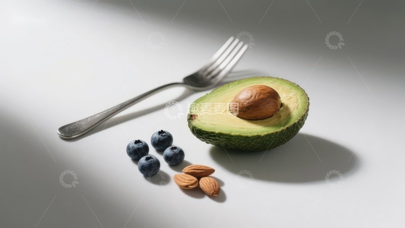 高清大图下载【趣麦麦图】半切牛油果与蓝莓杏仁