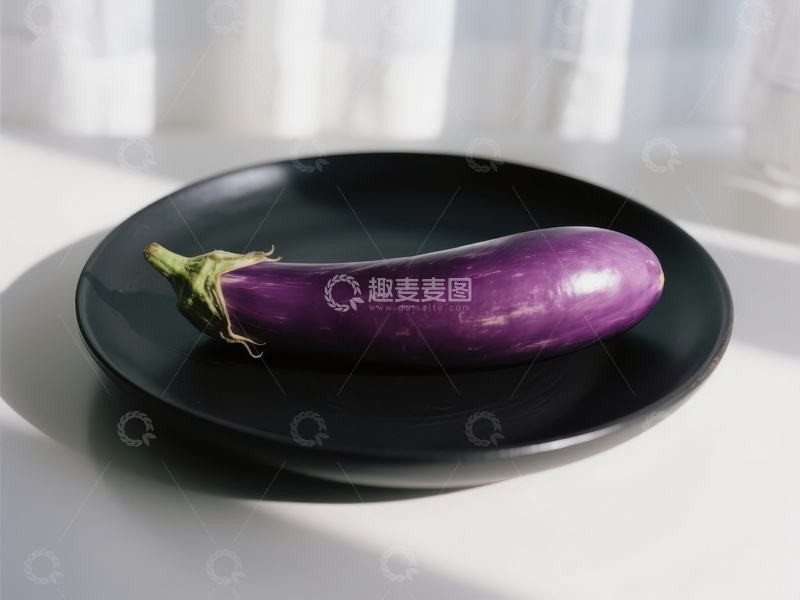 高清大图下载【趣麦麦图】紫色茄子置于黑色盘中