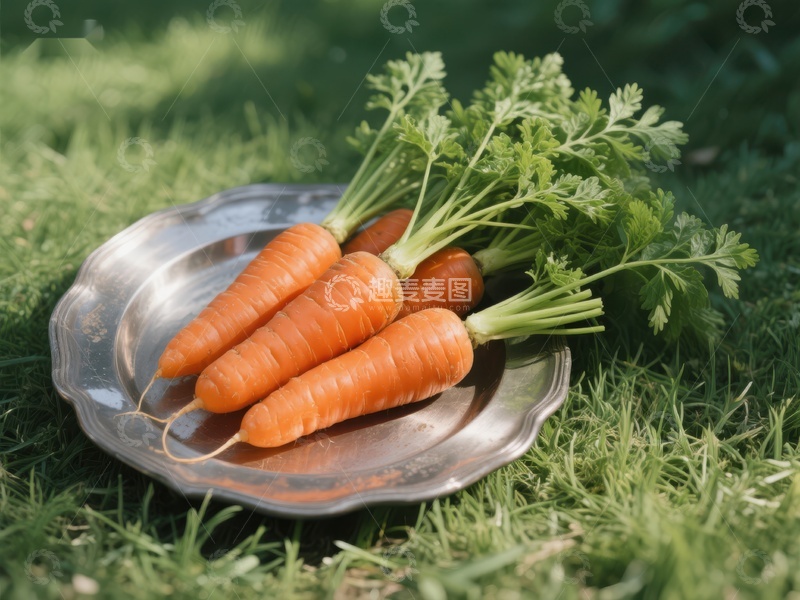 高清大图下载【趣麦麦图】新鲜胡萝卜置于金属盘中