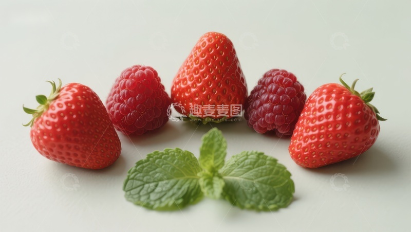 高清大图下载【趣麦麦图】新鲜草莓与薄荷叶的组合