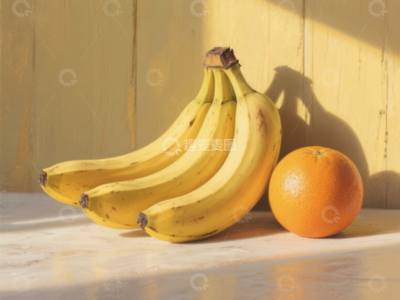 高清大图下载【趣麦麦图】香蕉与橙子的静物组合