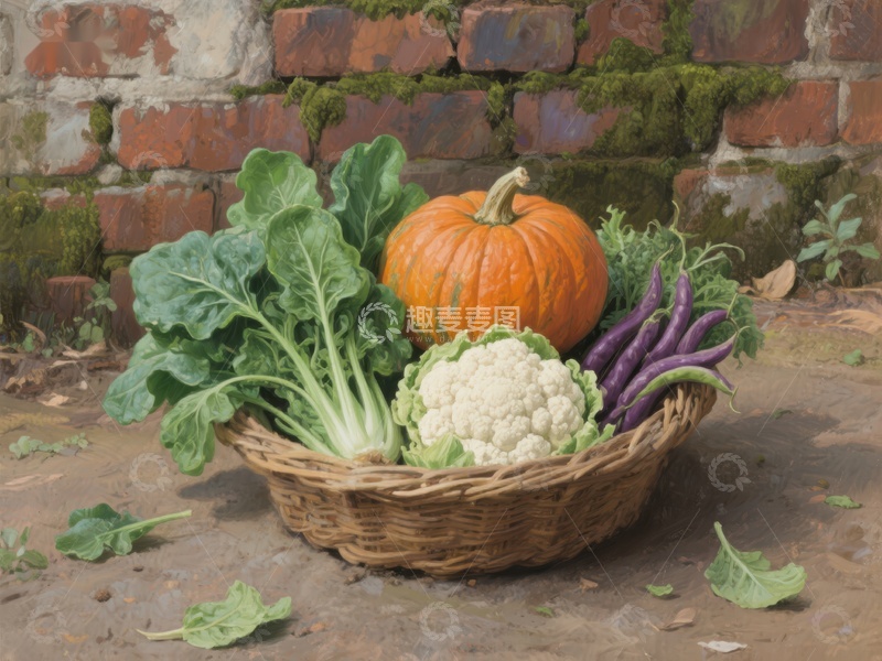 高清大图下载【趣麦麦图】篮子里的南瓜、花椰菜和蔬菜