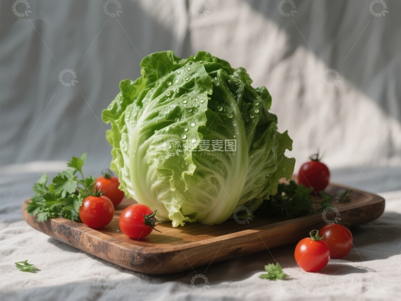 高清大图下载【趣麦麦图】新鲜生菜与樱桃番茄静物图