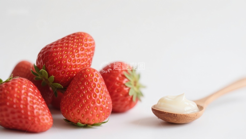 高清大图下载【趣麦麦图】新鲜草莓与奶油勺