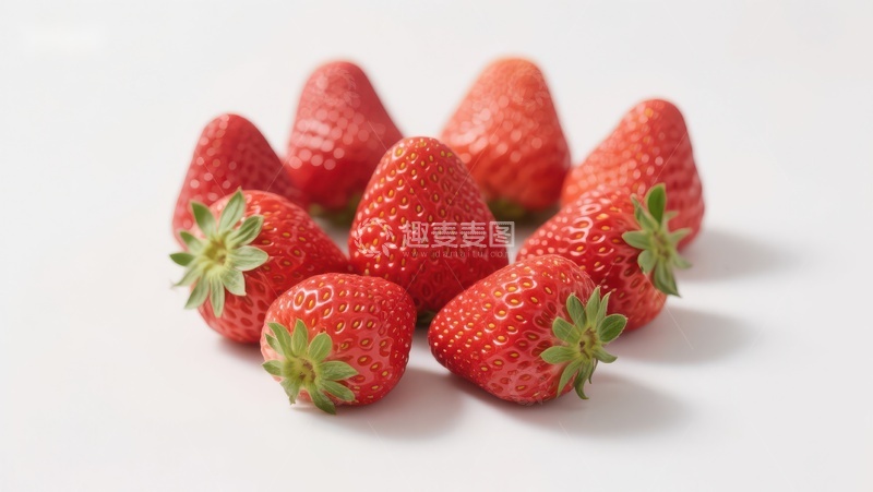 高清大图下载【趣麦麦图】新鲜草莓堆叠在白色背景上