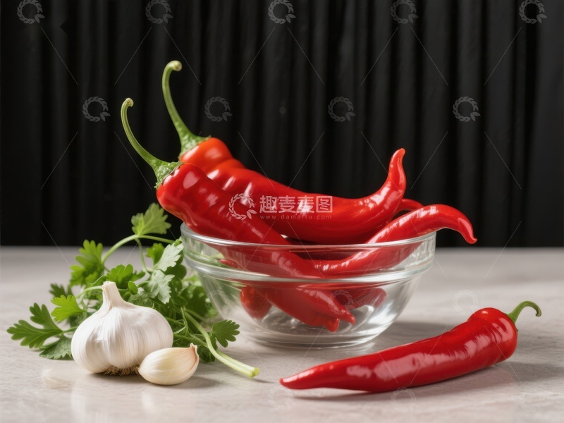 高清大图下载【趣麦麦图】红辣椒与大蒜的静物组合
