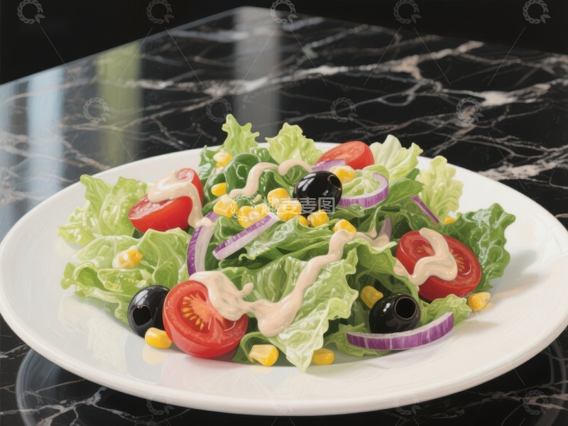 高清大图下载【趣麦麦图】新鲜蔬菜沙拉配酱料