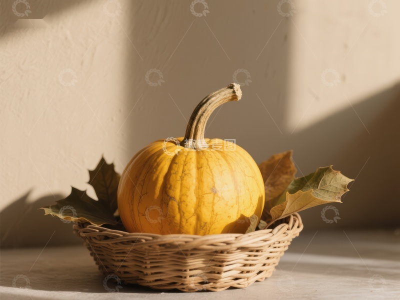 高清大图下载【趣麦麦图】篮中南瓜与秋叶