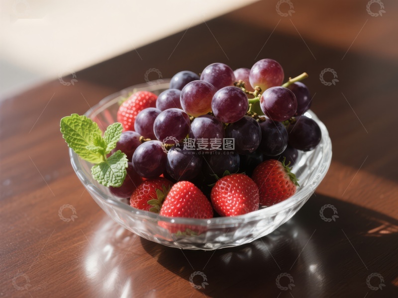 高清大图下载【趣麦麦图】新鲜葡萄与草莓的美味组合