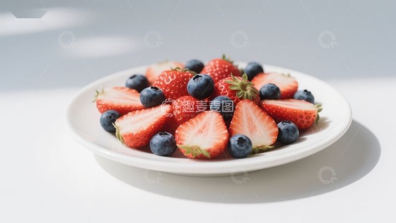 高清大图下载【趣麦麦图】新鲜草莓蓝莓盘中摆放