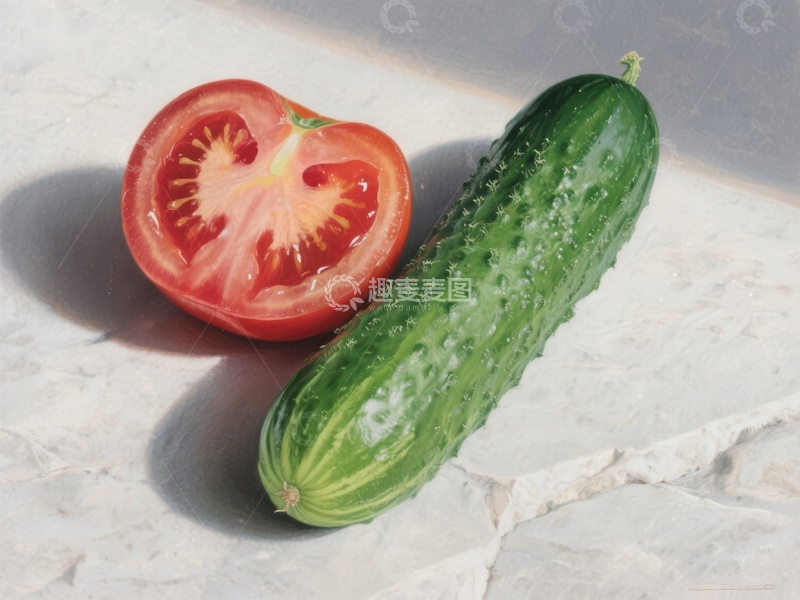 高清大图下载【趣麦麦图】切开的番茄与黄瓜静物图