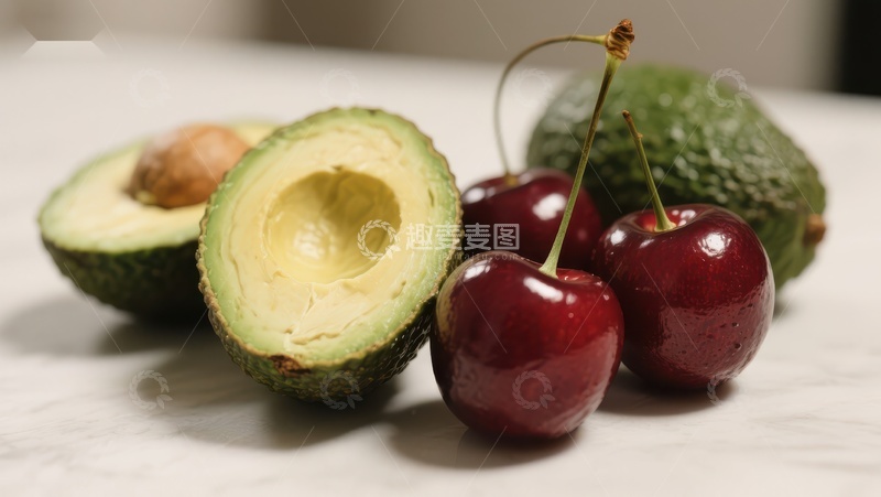 高清大图下载【趣麦麦图】新鲜牛油果与樱桃的静物组合