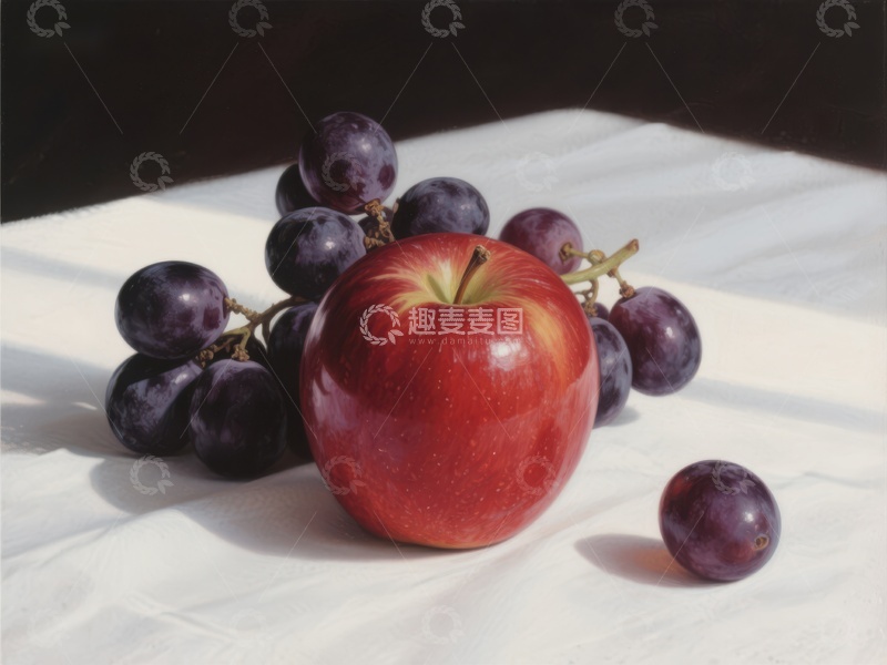 高清大图下载【趣麦麦图】红苹果与葡萄的静物画