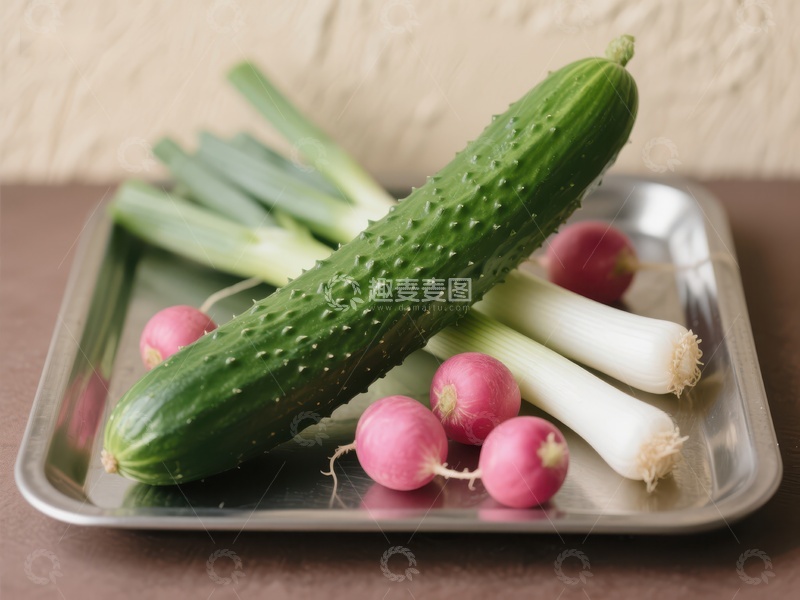 高清大图下载【趣麦麦图】新鲜蔬菜摆放金属托盘