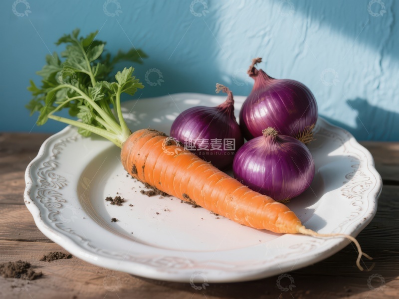 高清大图下载【趣麦麦图】胡萝卜与洋葱的静物组合