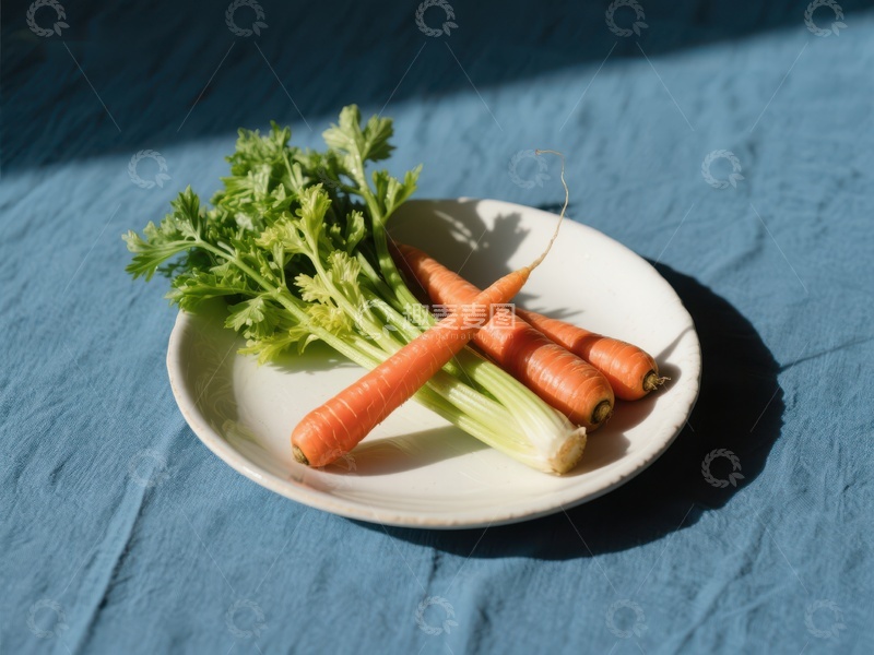 高清大图下载【趣麦麦图】盘中的新鲜胡萝卜与芹菜