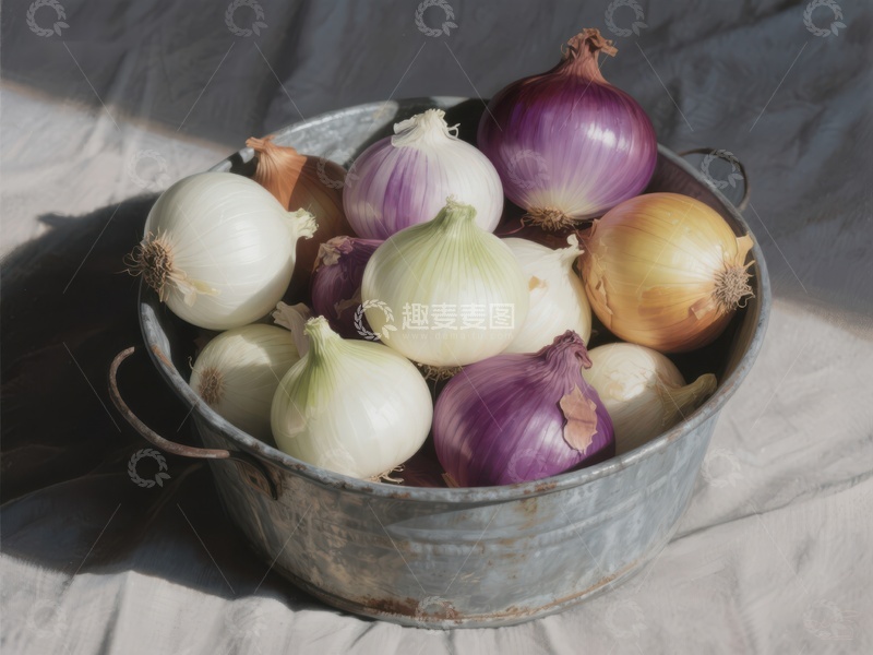 高清大图下载【趣麦麦图】金属盆中的多彩洋葱