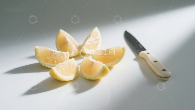 高清大图下载【趣麦麦图】切开的柠檬与刀具