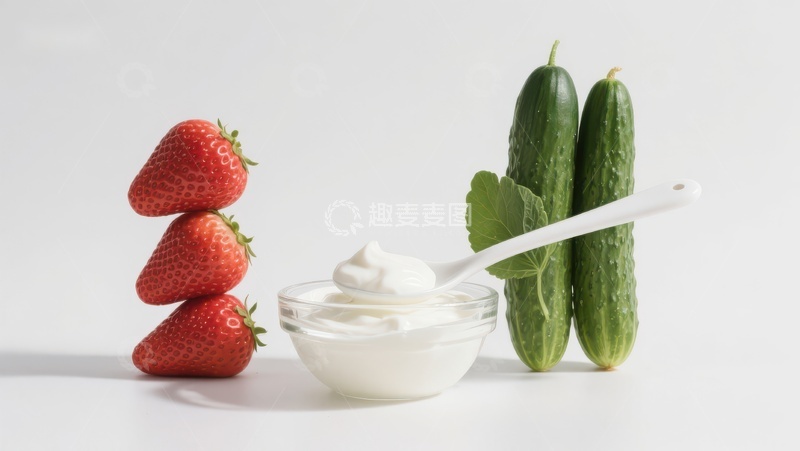 高清大图下载【趣麦麦图】酸奶配草莓黄瓜，健康美味组合