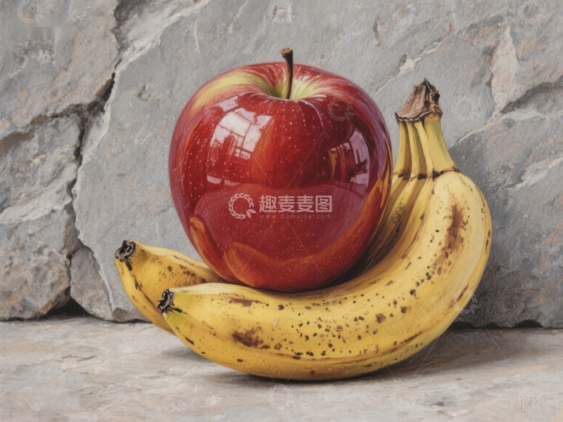 高清大图下载【趣麦麦图】红苹果与黄香蕉静物组合