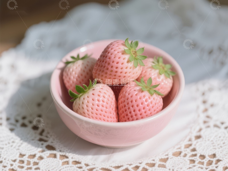 高清大图下载【趣麦麦图】粉色草莓置于精致小碗中