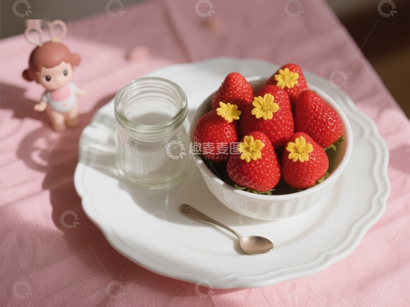 高清大图下载【趣麦麦图】草莓装饰碗与粉色布景