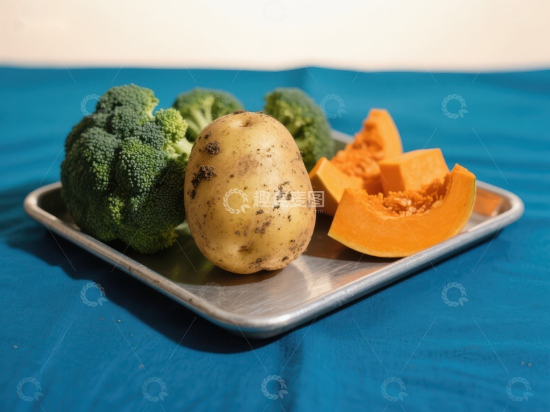高清大图下载【趣麦麦图】盘中的土豆、西兰花和南瓜