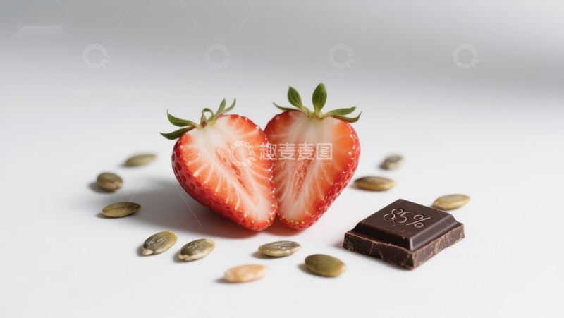高清大图下载【趣麦麦图】草莓切片与巧克力及南瓜籽的组合