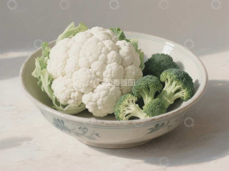 高清大图下载【趣麦麦图】碗中新鲜花椰菜与西兰花
