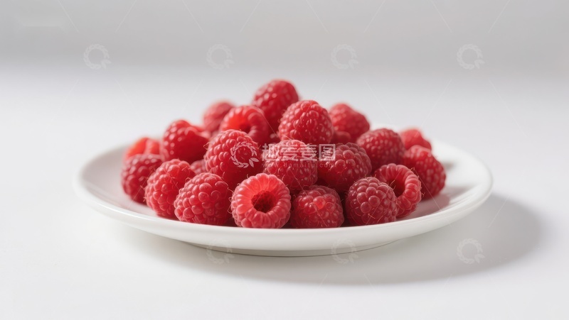 高清大图下载【趣麦麦图】新鲜覆盆子堆放在白色盘中