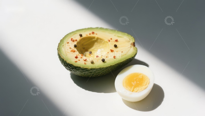 高清大图下载【趣麦麦图】牛油果与煮鸡蛋的健康搭配
