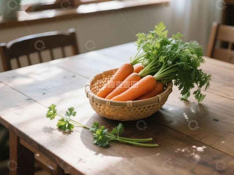 高清大图下载【趣麦麦图】-篮子里的新鲜胡萝卜