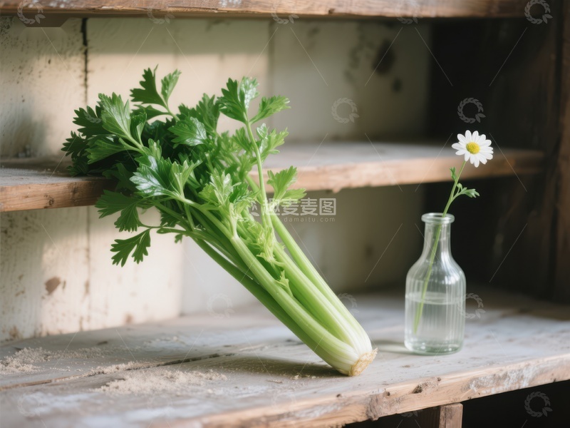 高清大图下载【趣麦麦图】芹菜与雏菊静物组合