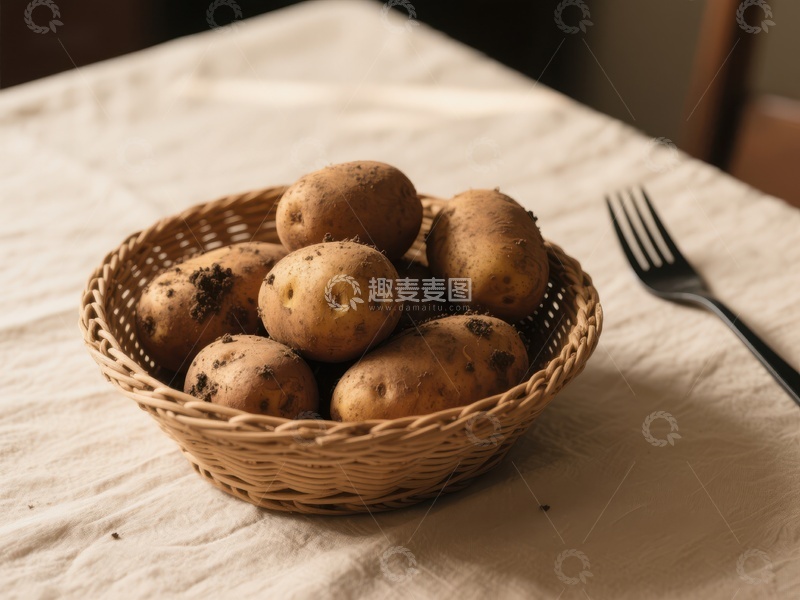 高清大图下载【趣麦麦图】篮子里的新鲜土豆