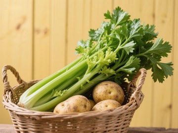 篮子里的芹菜和土豆
