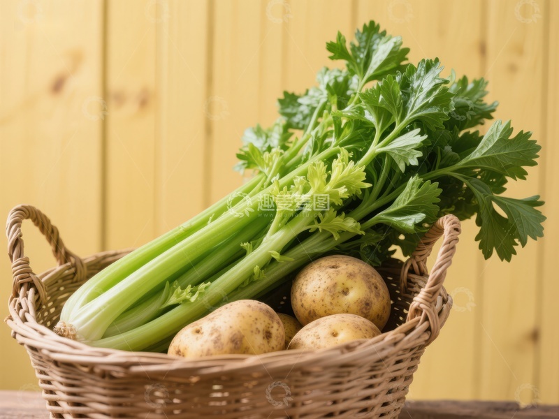 高清大图下载【趣麦麦图】篮子里的芹菜和土豆