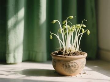 窗边盆栽幼苗生机勃勃