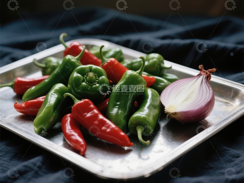 高清大图下载【趣麦麦图】辣椒与洋葱的静物组合