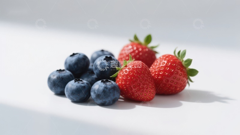 高清大图下载【趣麦麦图】新鲜蓝莓与草莓的静物组合