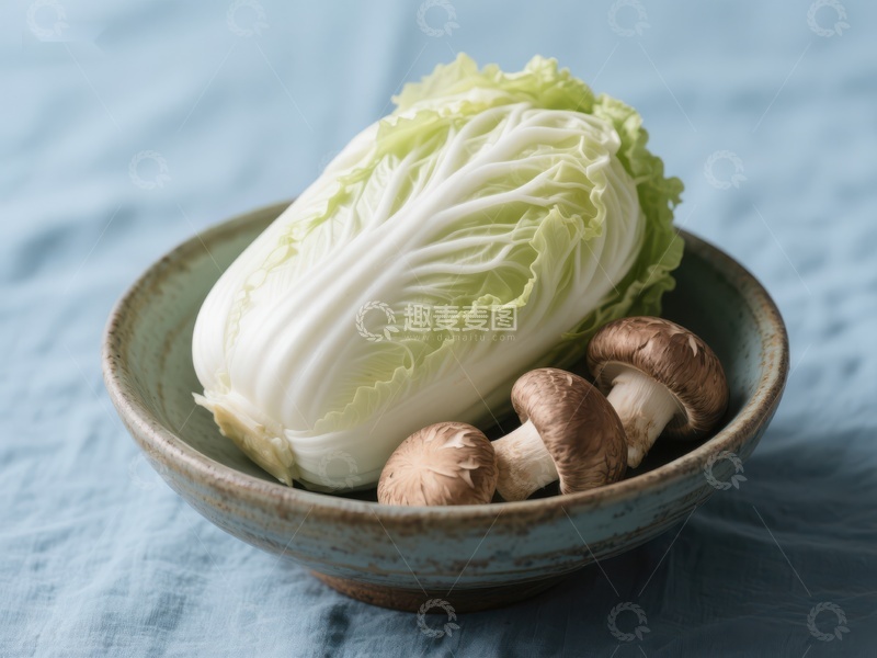 高清大图下载【趣麦麦图】白菜与蘑菇置于碗中