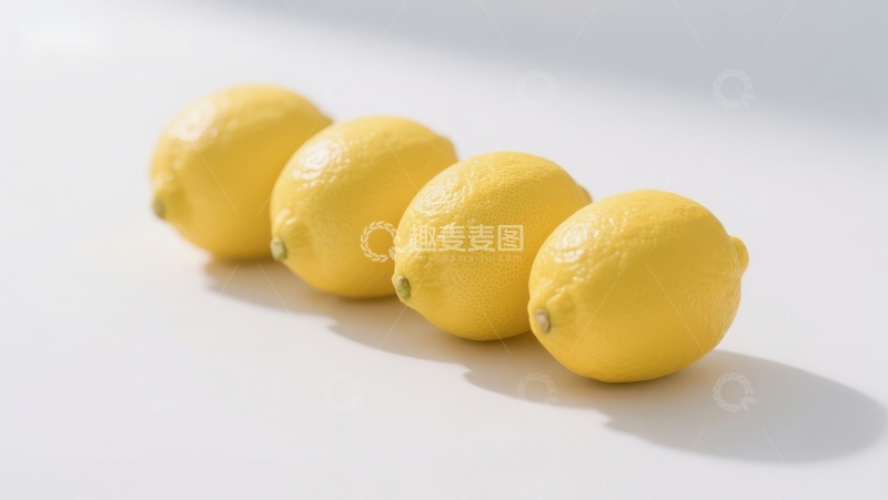 高清大图下载【趣麦麦图】四颗柠檬排列在白色背景上