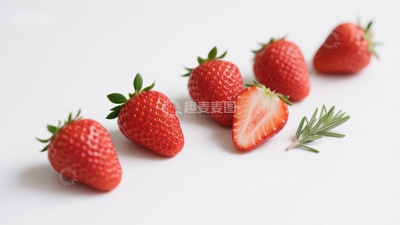 高清大图下载【趣麦麦图】新鲜草莓与迷迭香的静物组合