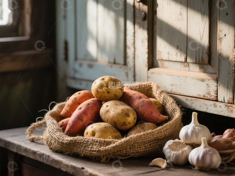 高清大图下载【趣麦麦图】篮子里的土豆和红薯