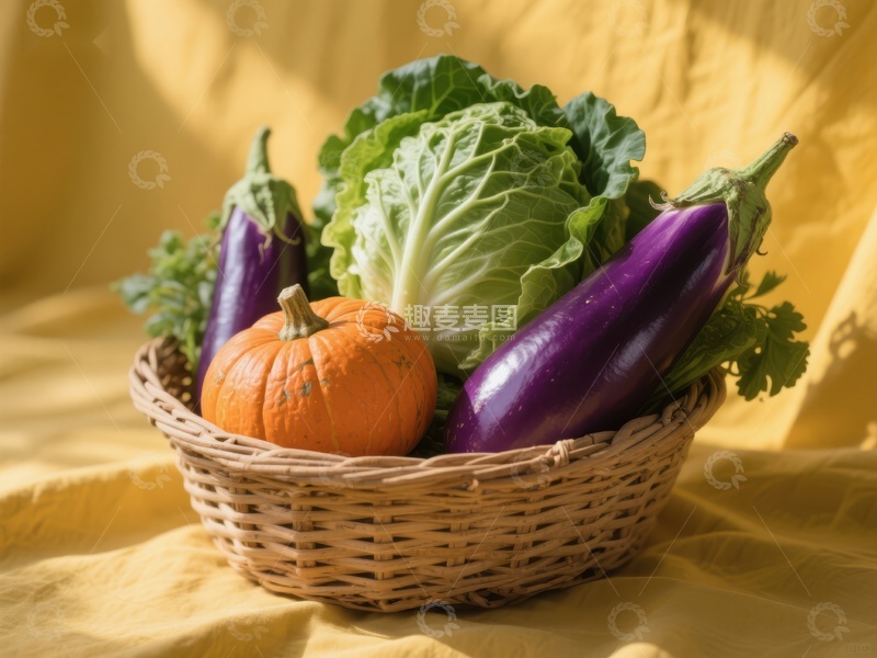 高清大图下载【趣麦麦图】篮子里的蔬菜与南瓜